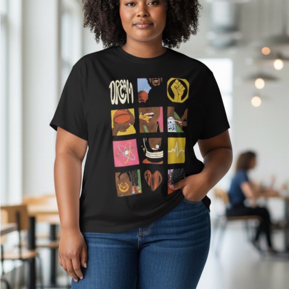 Black Graphic T-Shirt with Colorful Design